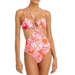 Aqua X STUDIO 189 One Piece Swimsuit Extra Small Batik Leaf Cut Out NEW